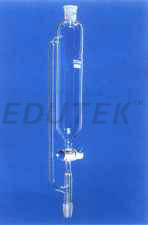 PRESSURE EQUALISING FUNNEL, CYLINDRICAL WITH SOCKET, GLASS STOPCOCK WITH PTFE KEY, STEM WITH CONE